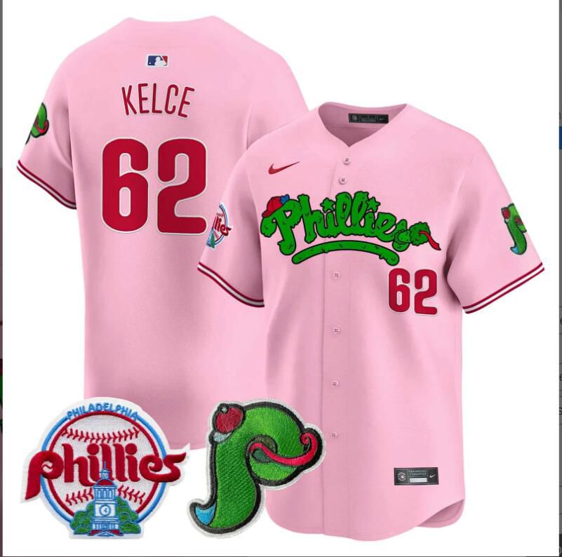 Men Philadelphia Phillies #62 Kelce pink Limited 2024 MLB Nike jersey
